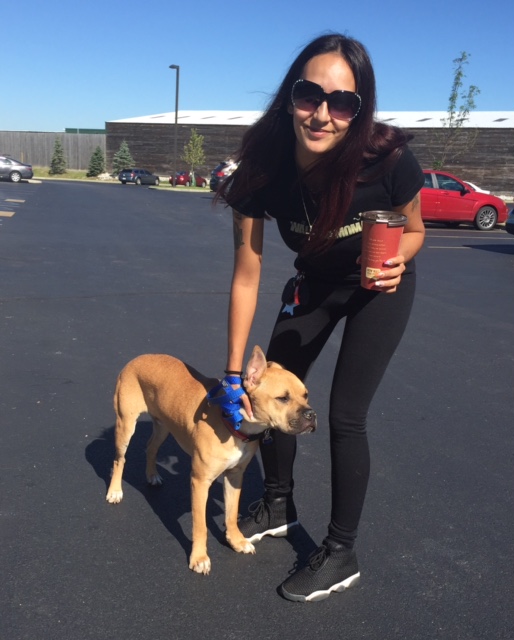 Courtney Gomez with her recently adopted dog, Joker.
Gomez returned to the Franklin County Animal Shelter Monday after Joker started showing signs of a possible respiratory infection.
A veterinarian examined Joker and prescribed an antibiotic.