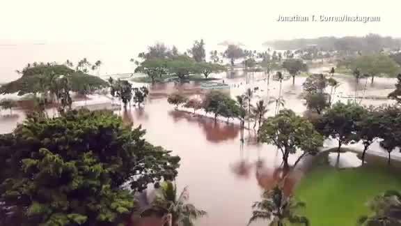 Drone video of flooding in Hilo