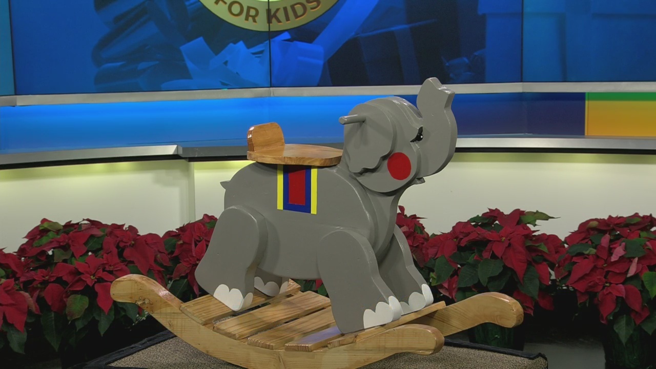 Handmade elephant rocker donated to FireFighters 4 Kids toy drive