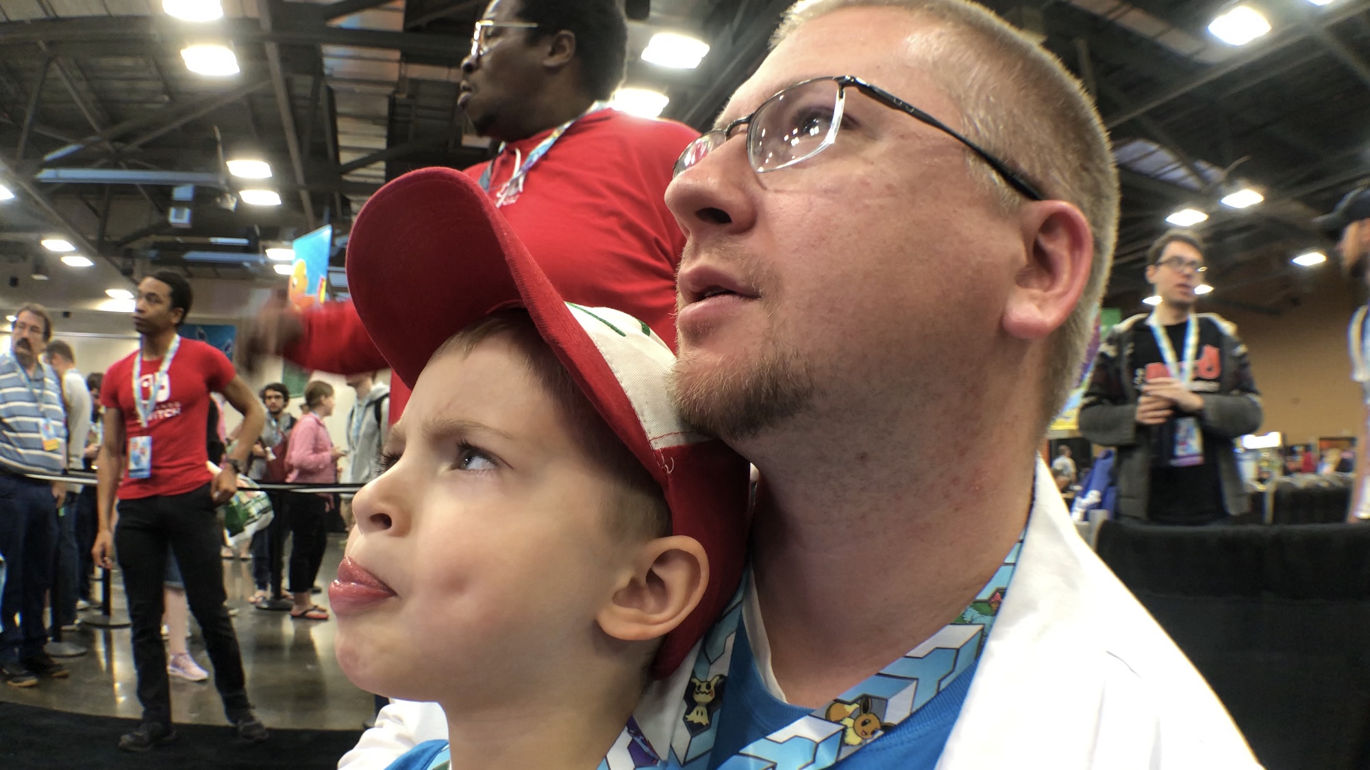 Father Son play pokemon video game