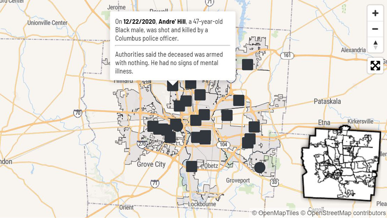 Columbus fatal police shootings map