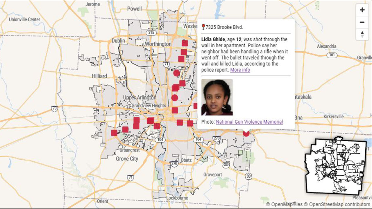 Children shot Columbus 2020 map
