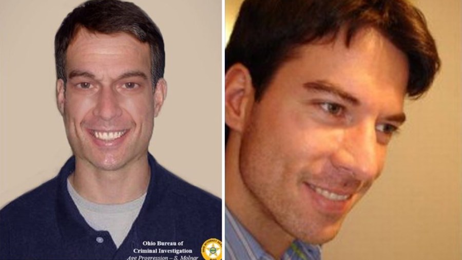 An age-progression photo of Brian Shaffer, left, released in 2021.