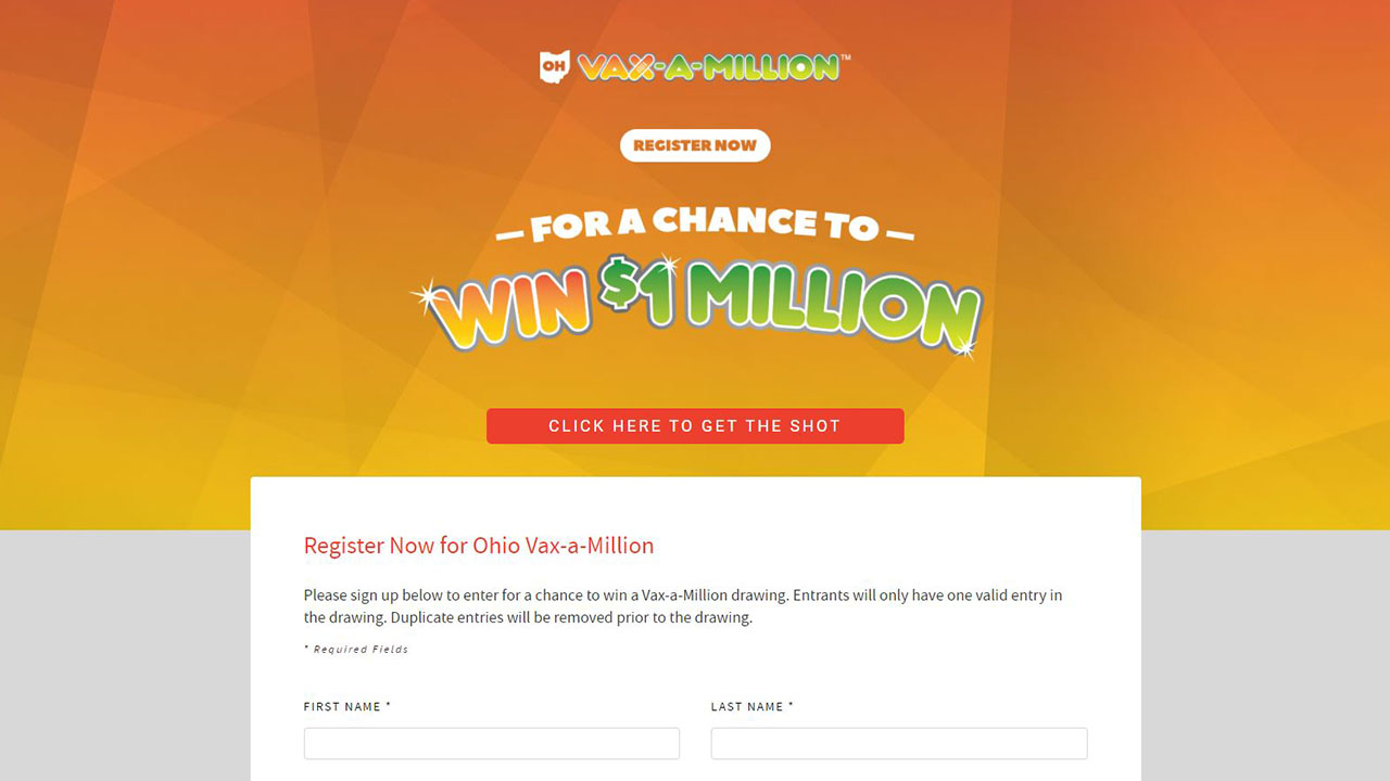 Vax-A-Million registration page