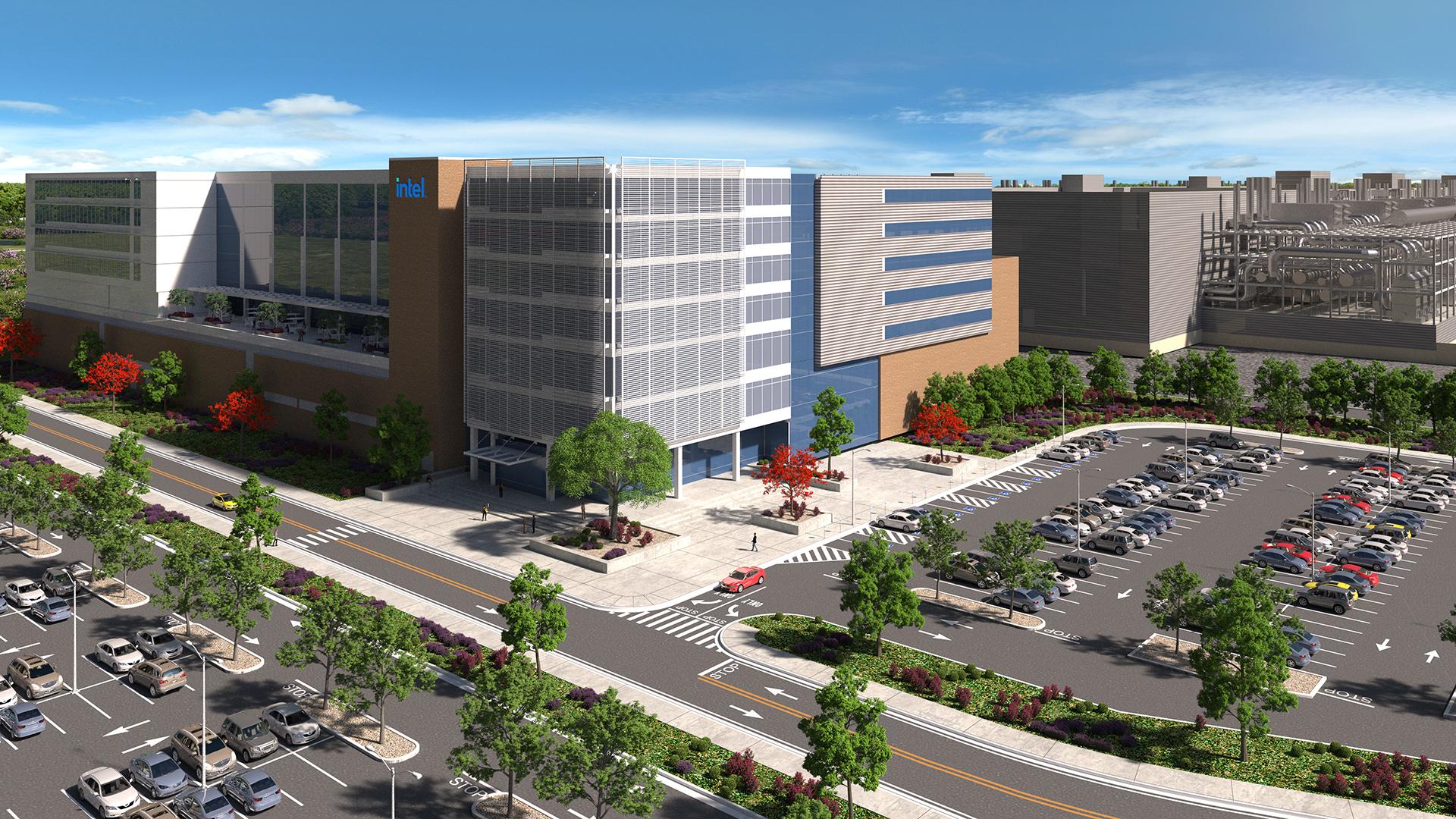 Rendering of proposed New Albany Intel computer chip production plant.