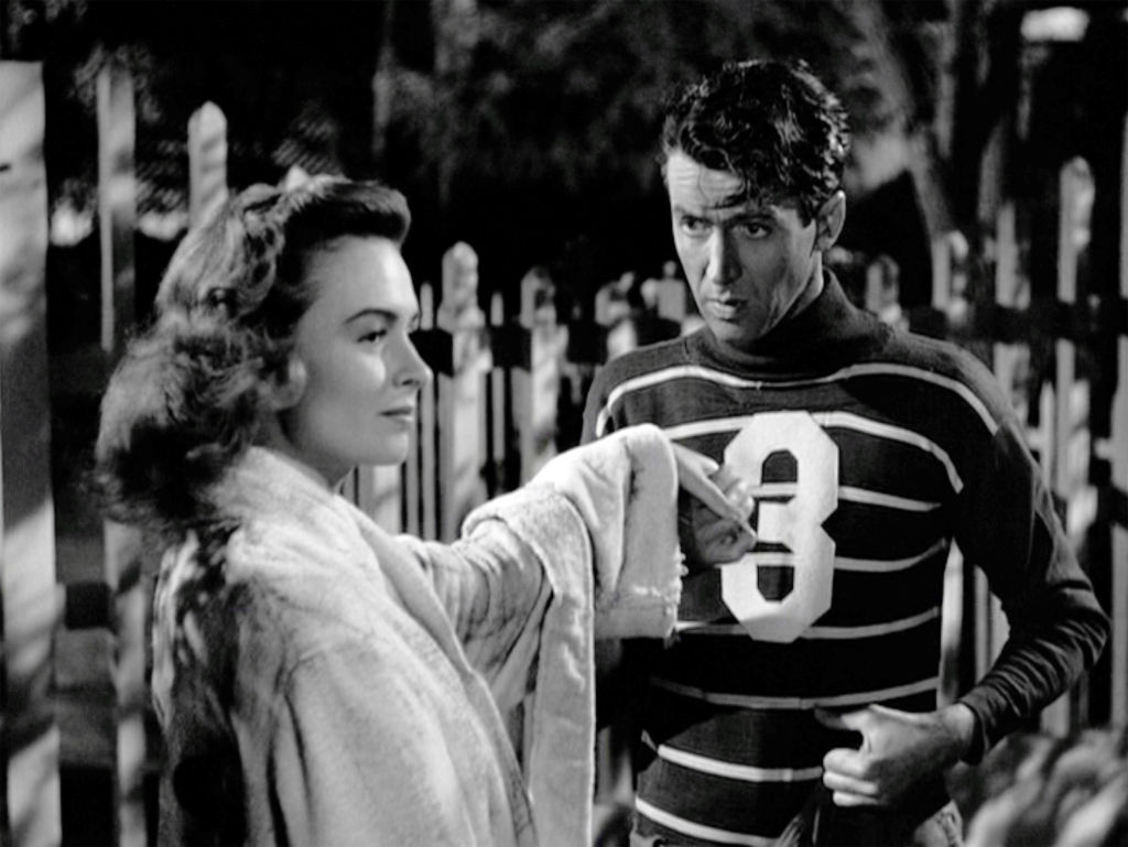The movie "It's a Wonderful Life", produced and directed by Frank Capra. Seen here from left, Donna Reed as Mary Hatch and James Stewart as George Bailey. Premiered December 20, 1946; theatrical wide release January 7, 1947. Screen capture. Paramount Pictures. (Photo by CBS via Getty Images)