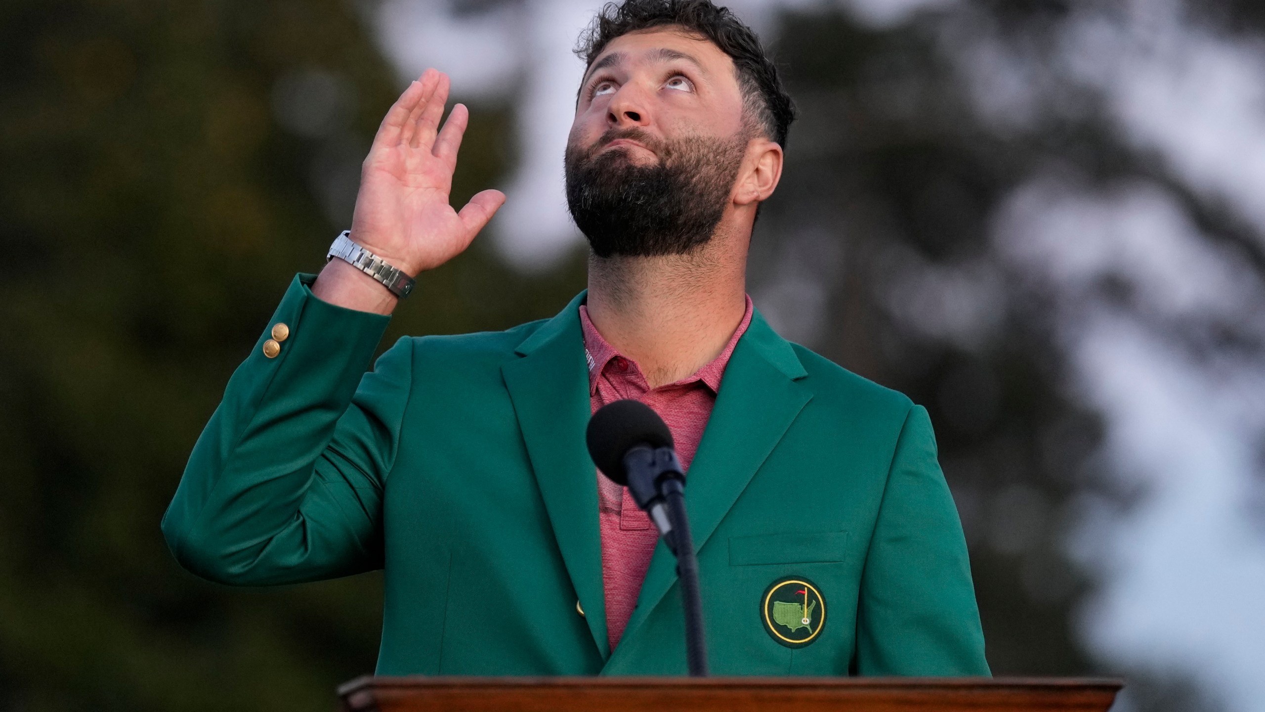 Jon Rahm, of Spain, celebrates winning the Masters golf tournament at Augusta National Golf Club on Sunday, April 9, 2023, in Augusta, Ga. (AP Photo/David J. Phillip)