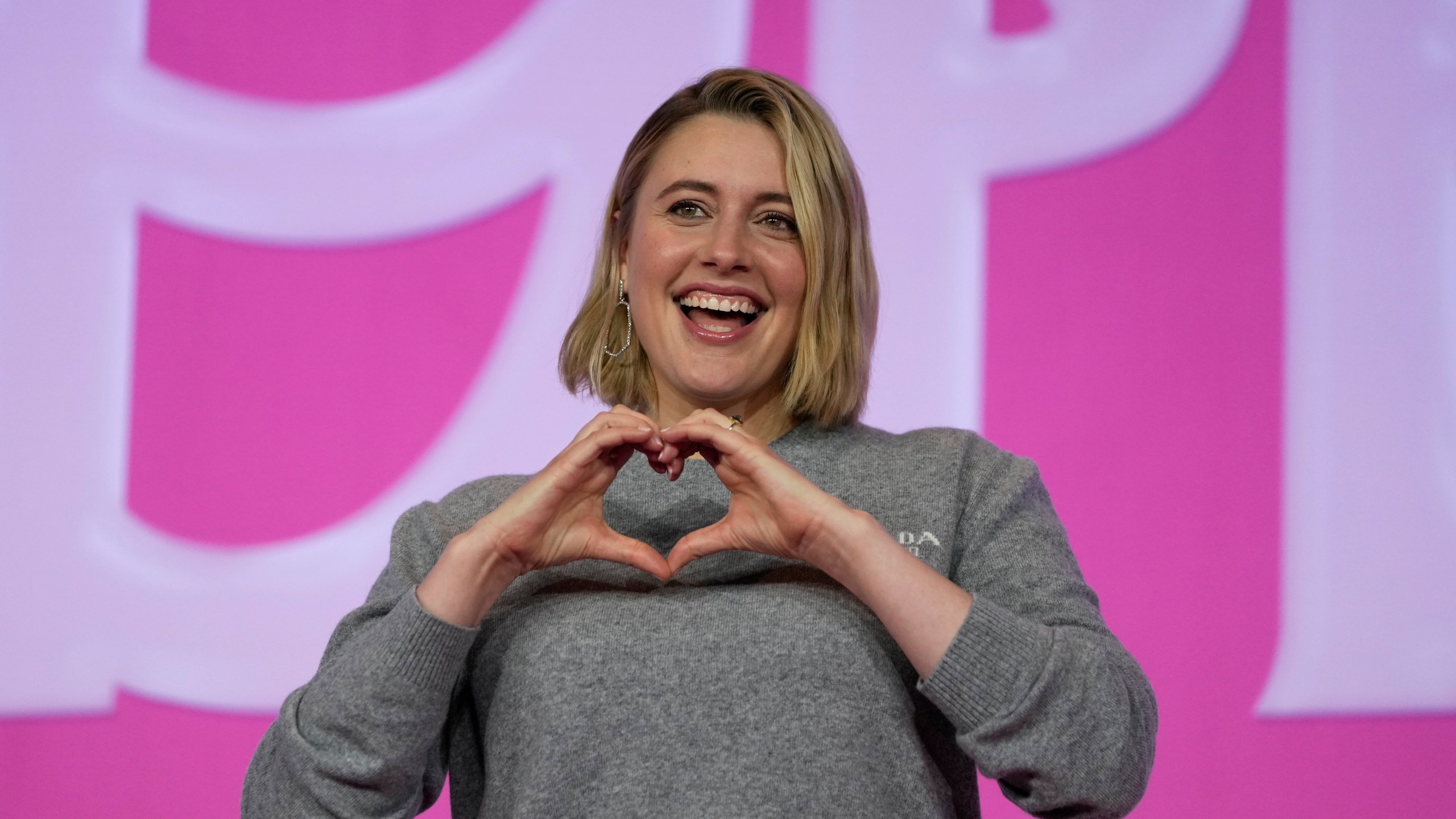Director Greta Gerwig poses for the media prior to a news conference of the movie "Barbie." in Seoul, South Korea, Monday, July 3, 2023. The film is to be released in the country on July 19. (AP Photo/Lee Jin-man)