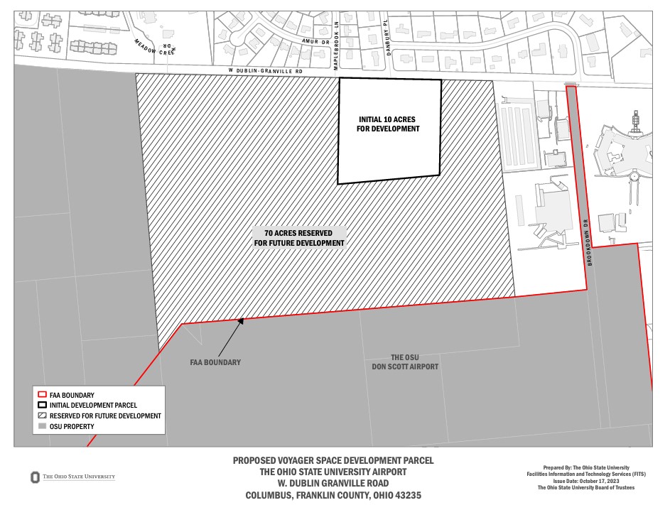 Chart of land Ohio State will lease to Voyager to build a terrestrial space park.