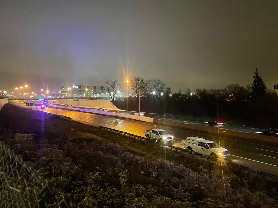 Crews work to repair a bridge at I-70 and South 4th Avenue on Saturday, Jan. 6, 2024. (NBC4)