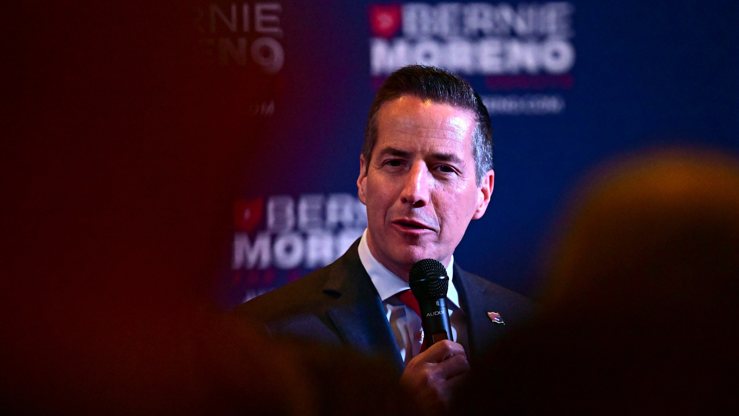 Cleveland businessman Bernie Moreno, a Republican candidate for U.S. Senate, speaks to supporters during his primary election night watch party in Westlake, Ohio, Tuesday, March 19, 2024. (AP Photo/David Dermer)