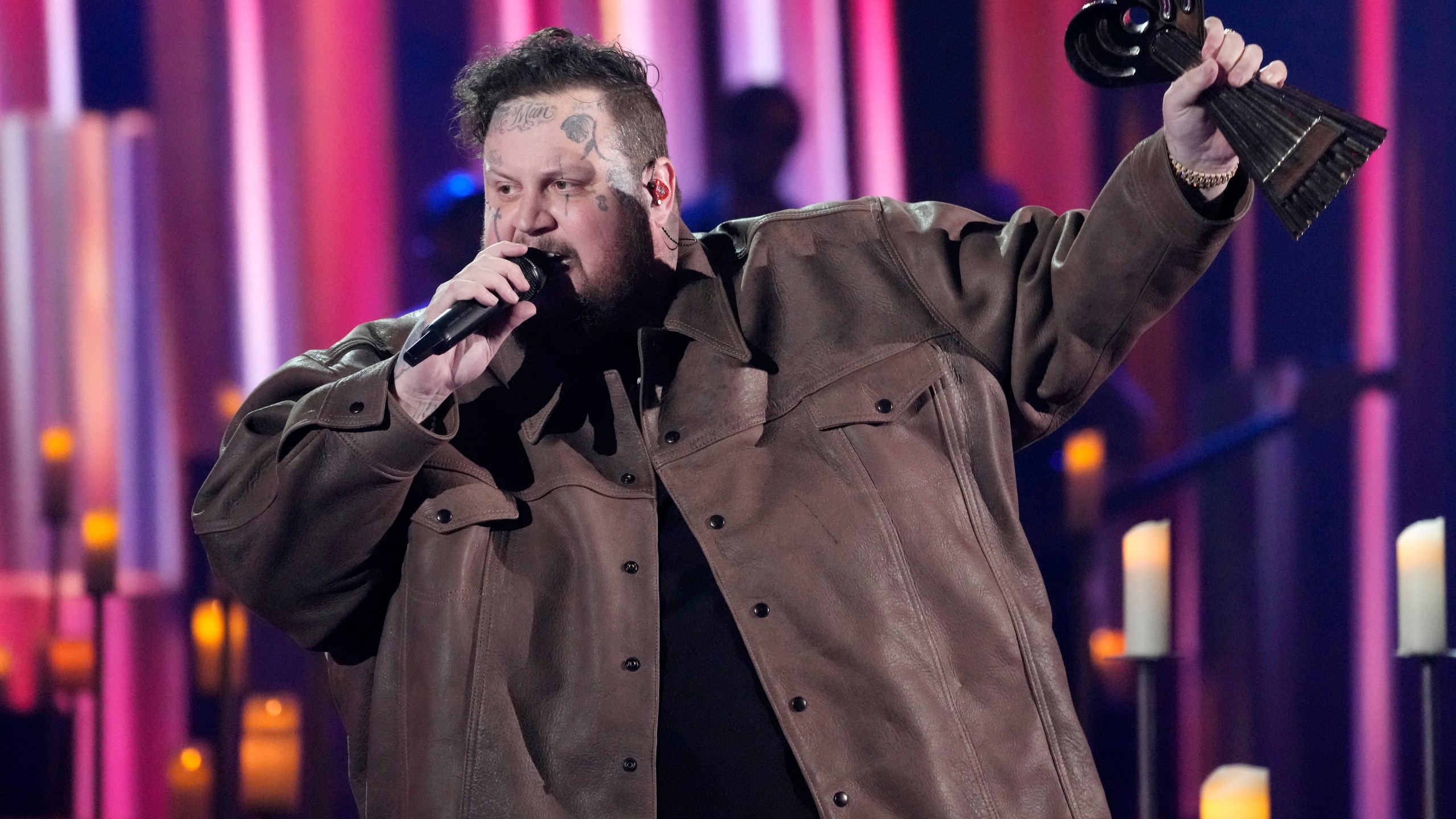 Jelly Roll accepts the Best New Artist Pop & Country Award during the iHeartRadio Music Awards, Monday, April 1, 2024, at the Dolby Theatre in Los Angeles. (AP Photo/Chris Pizzello)