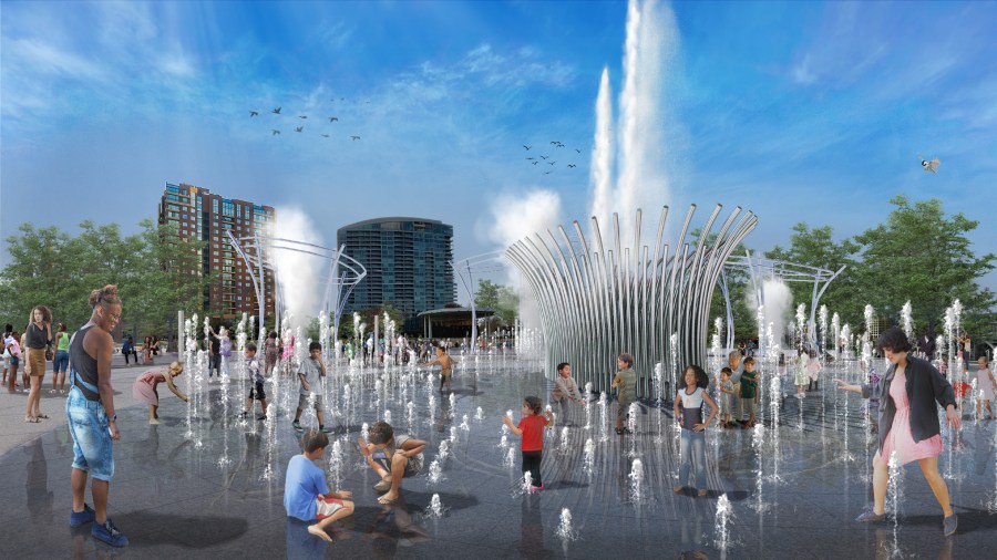 Scioto Mile Fountain - Kids Playing