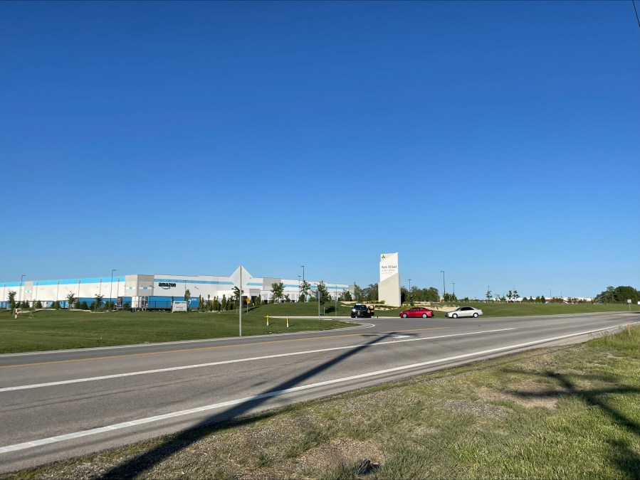 Police officials respond to an active shooter call at the Amazon Fulfillment Center in West Jefferson on Sunday, May 12, 2024. (JACKIE GILLIS/NBC4)