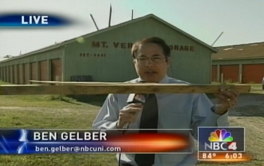 Ben Gelber reporting after storm damage in Mount Vernon, Ohio, between 1997 and 2006 (WCMH / NBC4)