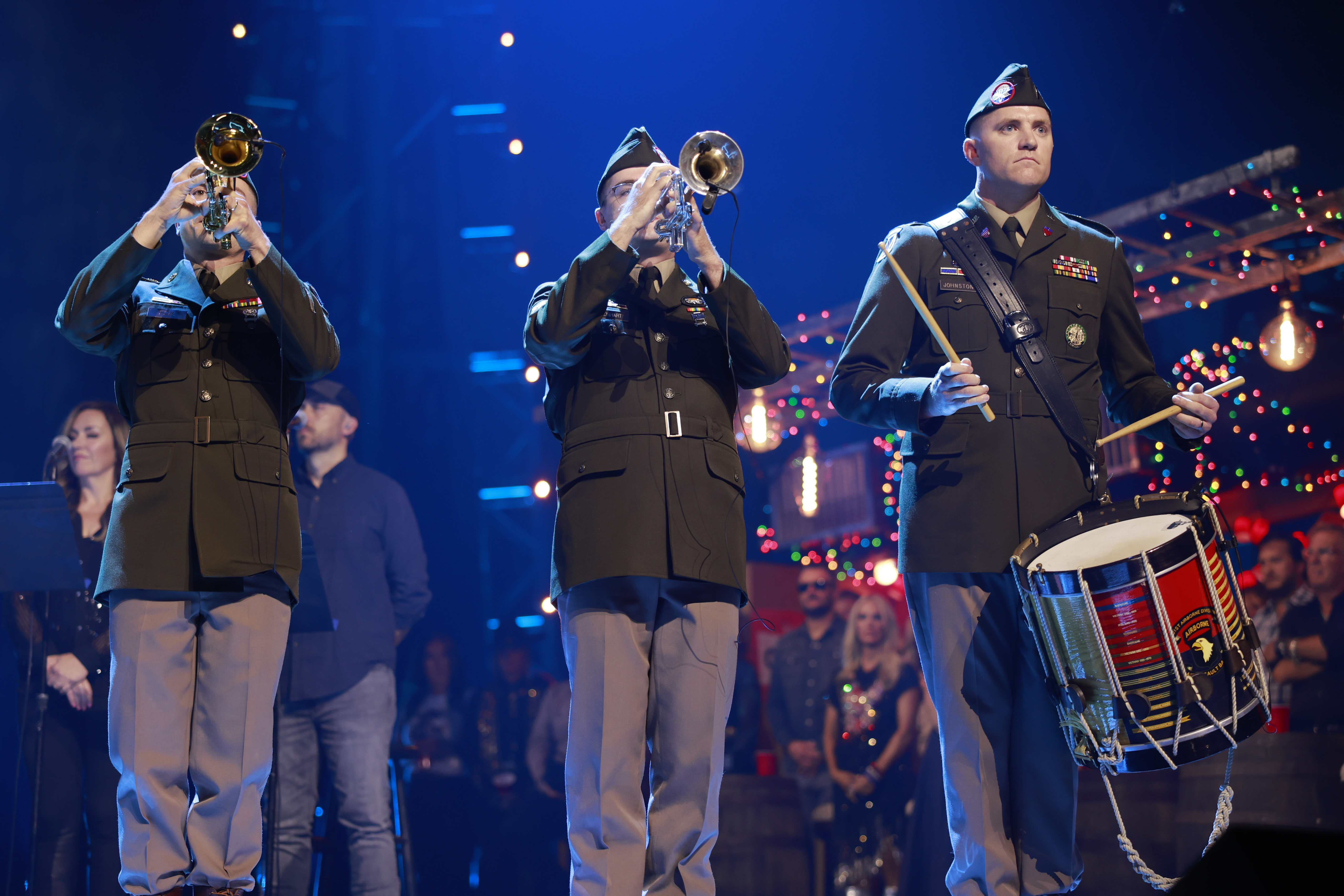 NASHVILLE, TENNESSEE - JULY 29: The Honor Guard and Army Band perform onstage for the Toby Keith: American Icon tribute at Bridgestone Arena on July 29, 2024 in Nashville, Tennessee. (Photo by Jason Kempin/Getty Images for Universal Music Group)