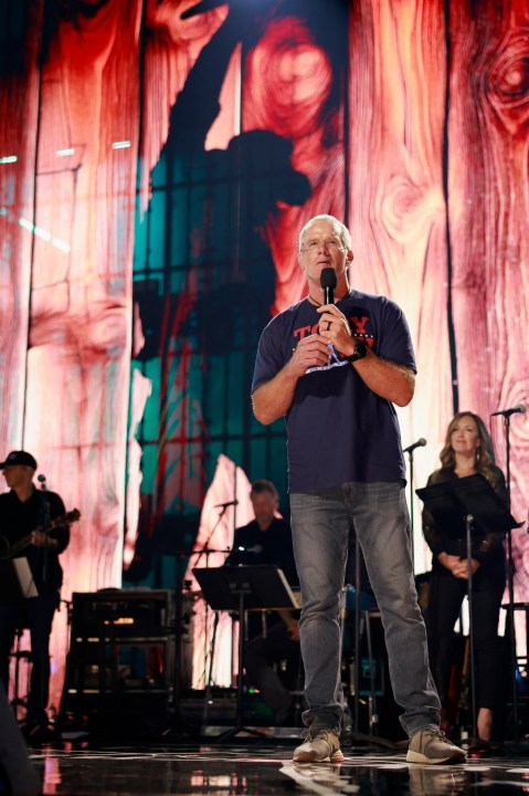 NASHVILLE, TENNESSEE - JULY 29: Brett Favre speaks onstage for the Toby Keith: American Icon tribute at Bridgestone Arena on July 29, 2024 in Nashville, Tennessee. (Photo by Jason Kempin/Getty Images for Universal Music Group)