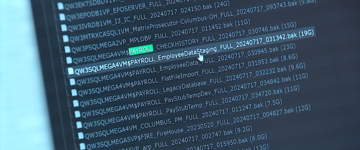 Multiple databases from the City of Columbus are listed as available files to download in Rhysida's leak on the dark web. (NBC4 Photo/Mike Klug)