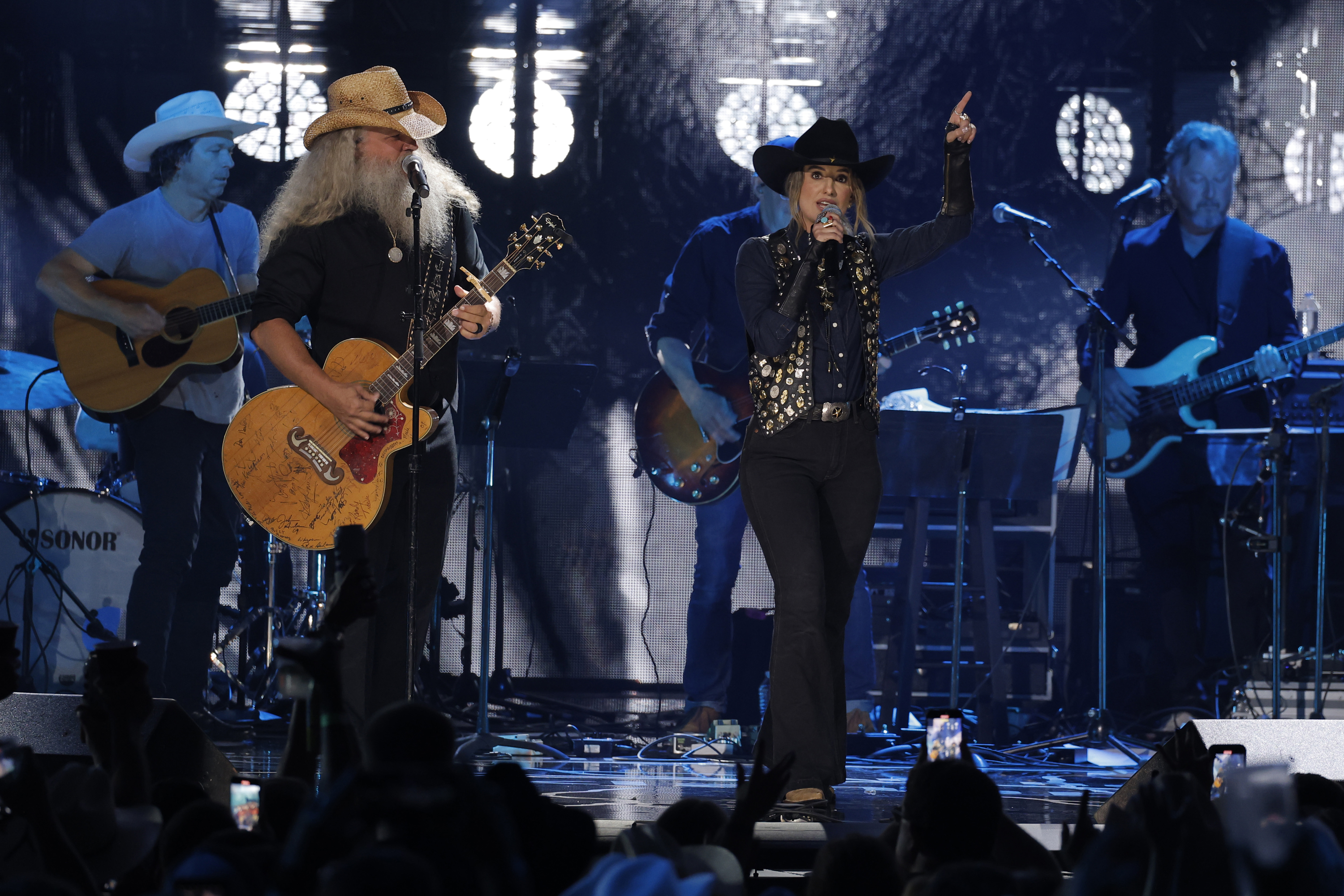 TOBY KEITH: AMERICAN ICON -- Pictured: (l-r) Jamey Johnson and Lainey Wilson perform onstage at Bridgestone Arena on July 29, 2024 in Nashville, Tennessee -- (Photo by: Tibrina Hobson/Getty Images for Universal Music Group)