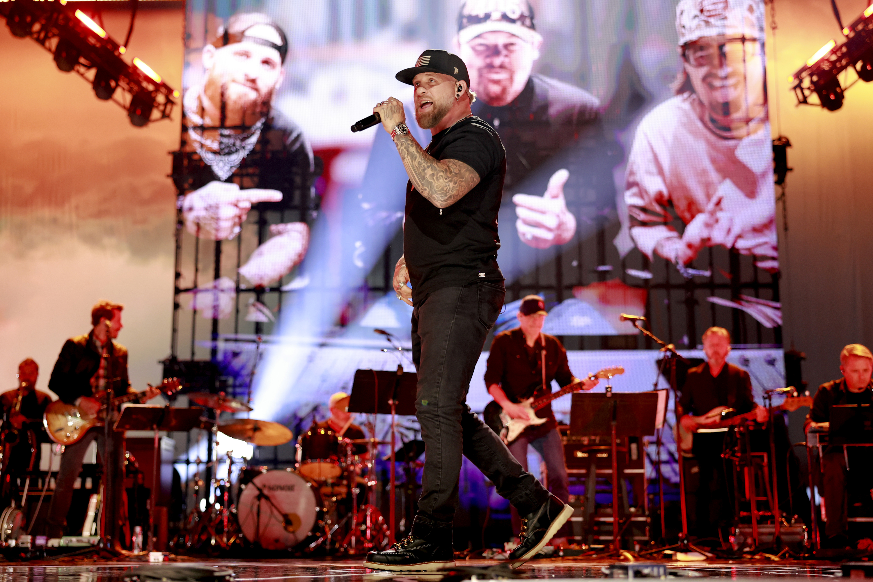 TOBY KEITH: AMERICAN ICON -- Pictured: Brantley Gilbert performs onstage at Bridgestone Arena on July 29, 2024 in Nashville, Tennessee -- (Photo by: Jason Kempin/Getty Images for Universal Music Group)