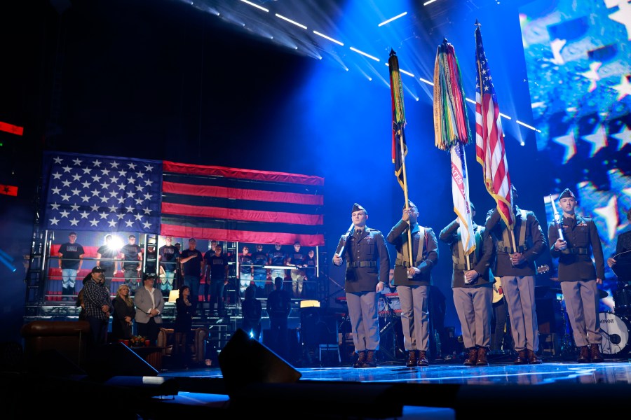 TOBY KEITH: AMERICAN ICON -- Pictured: The Honor Guard and Army Band perform onstage at Bridgestone Arena on July 29, 2024 in Nashville, Tennessee -- (Photo by Jason Kempin/Getty Images for Universal Music Group)
