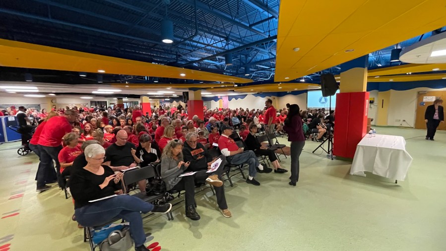 Both supporters and opponents of the Westerville school district's religious absence policy attend the board meeting on Monday, Sept. 30, 2024.