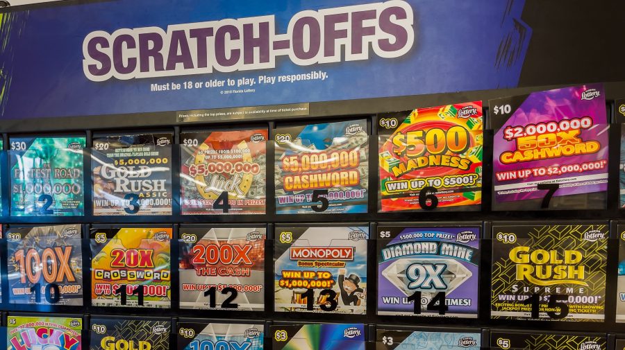 NORTH PORT FLORIDA - FEBRUARY 5, 2021 : Selection of Florida Lottery scratch off instant lotto tickets.