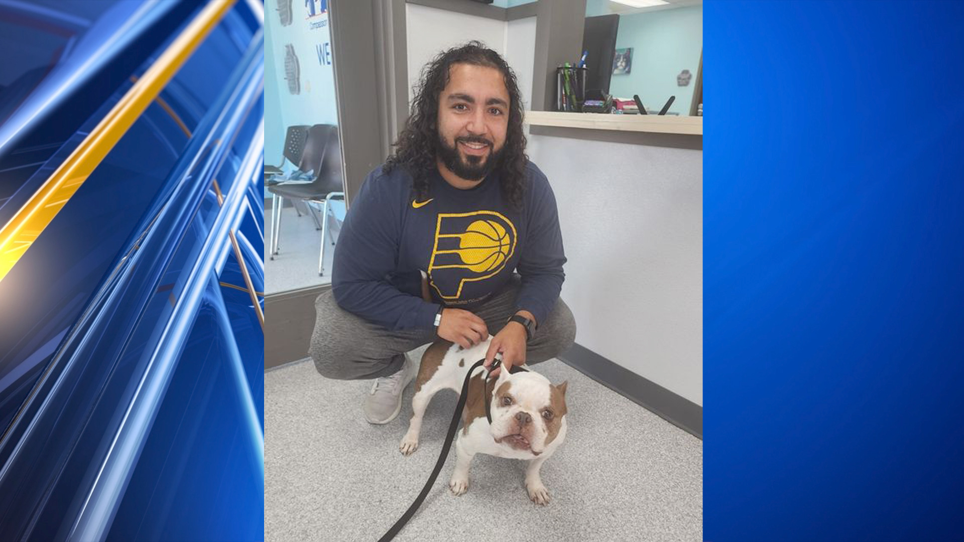 Patty Mayonnaise, pictured with a Fayette Regional Humane Society staff member, was reunited with her owner after three years when the dog from Illinois was found in Fayette County. (FAYETTE REGIONAL HUMANE SOCIETY)