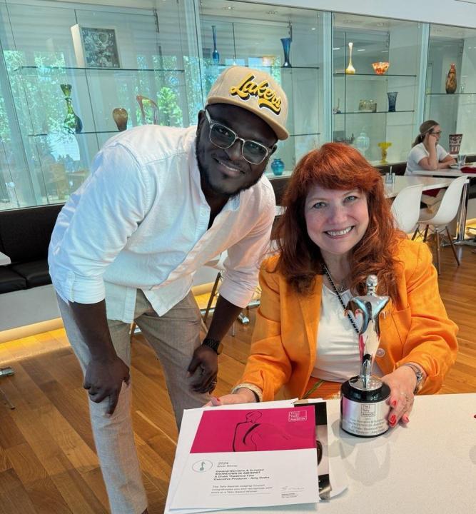 Producer Amy Drake and director/cinematographer Kingsley Lims Nyarko with the Telly Award