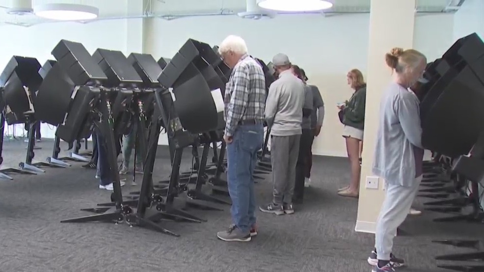 Voters cast their ballots on the first day of early in-person voting of the 2024 election.