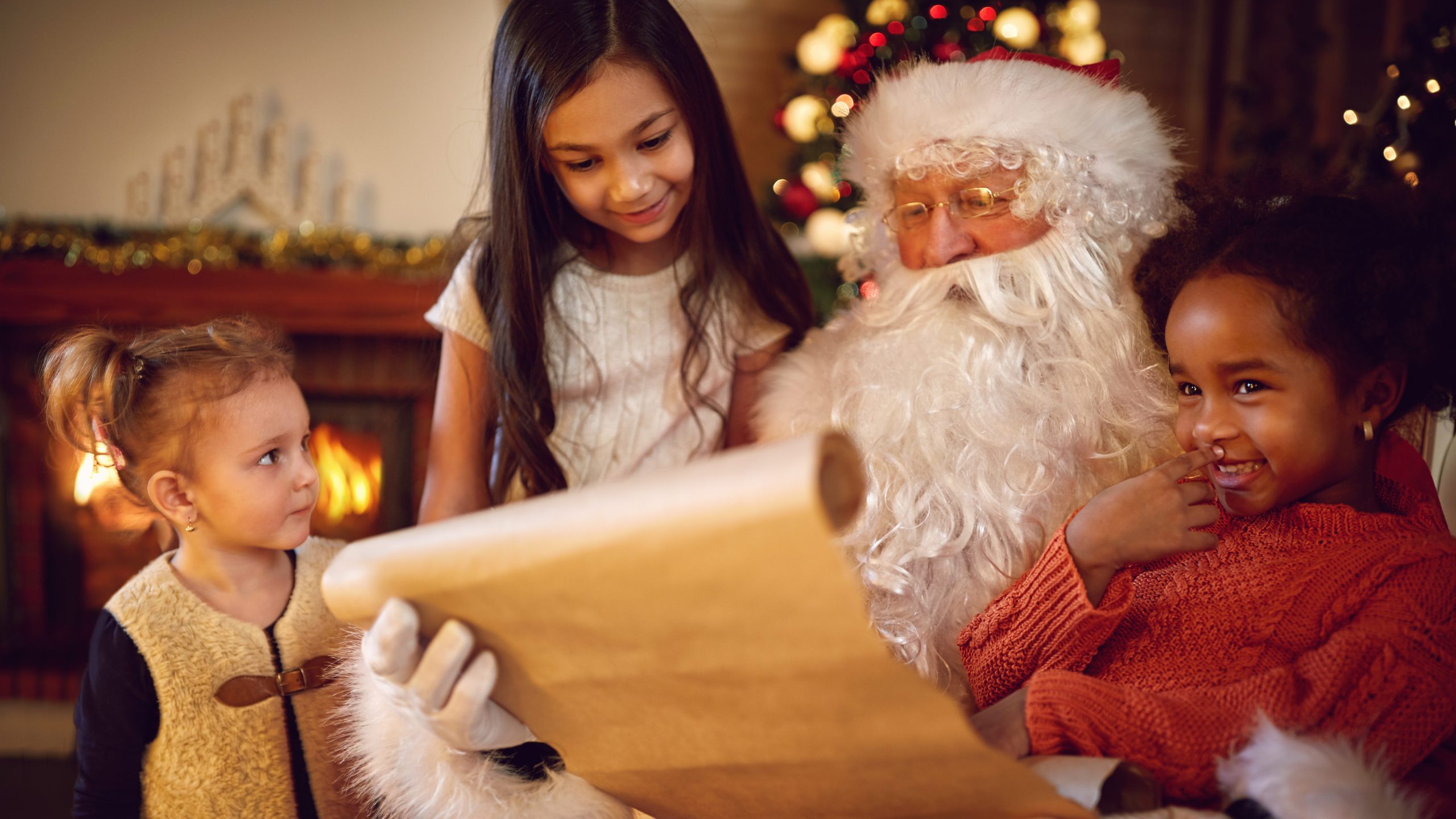 Group looking at Santa Claus