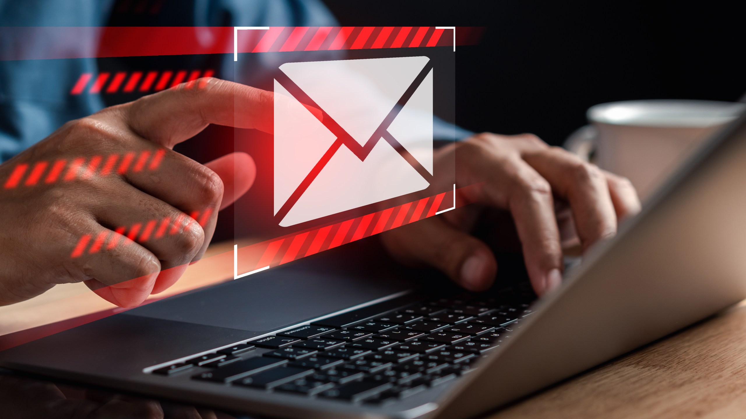 Alert Email inbox and spam virus with warning caution for notification on internet letter security protect, junk and trash mail and compromised information.