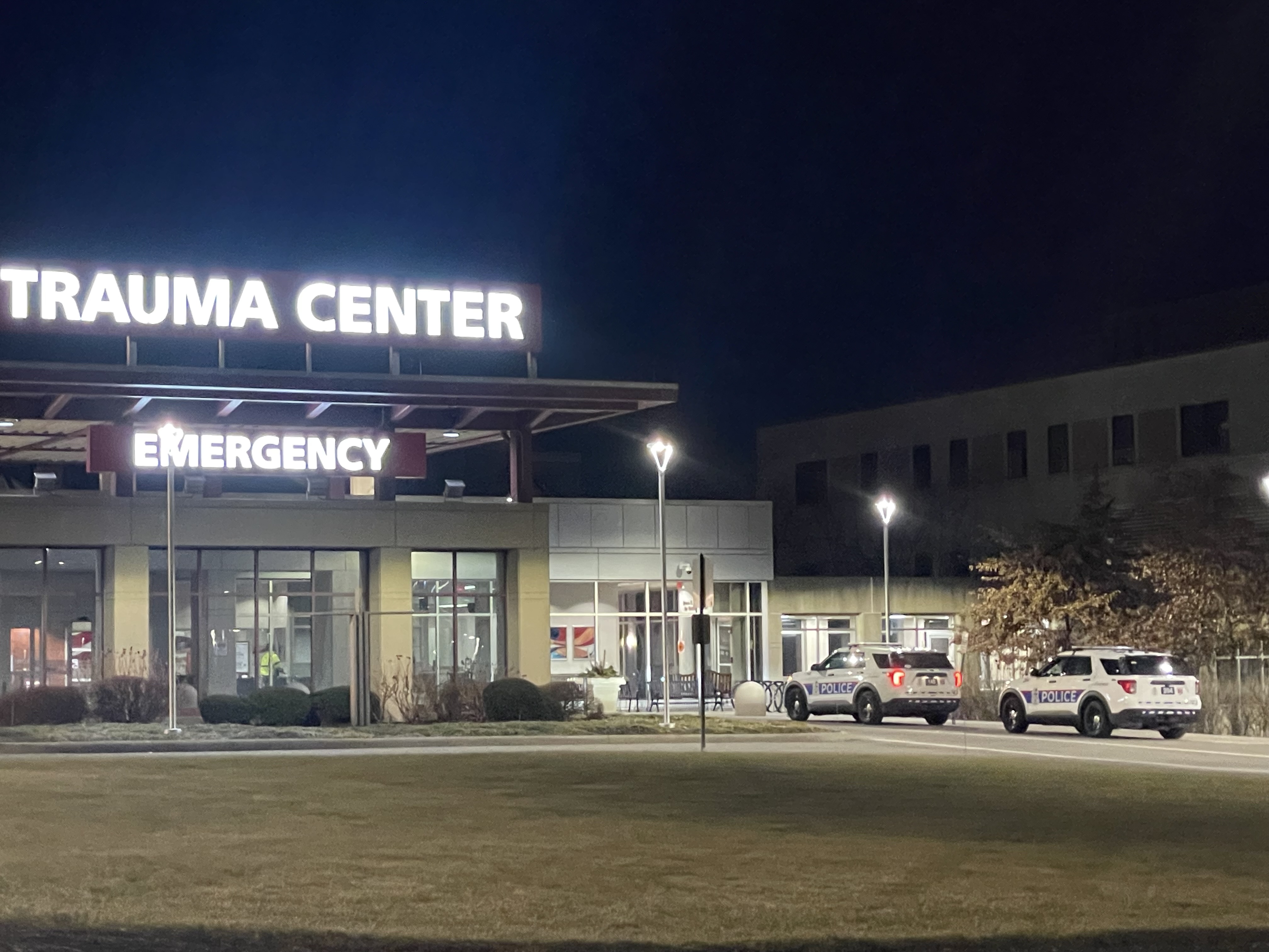 Multiple police vehicles outside a local hospital after a shooting at a New Albany manufacturer on Tuesday, Feb. 4, 2025. (NBC4)