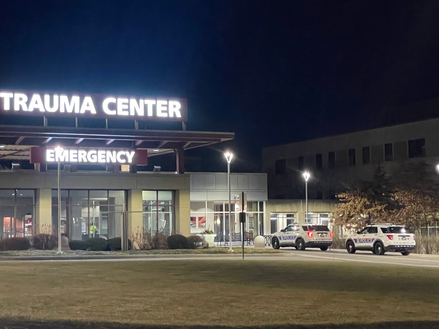 Multiple police vehicles outside a local hospital after a shooting at a New Albany manufacturer on Tuesday, Feb. 4, 2025. (NBC4)