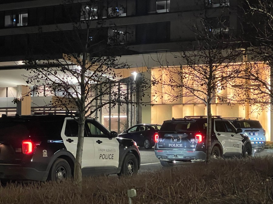 Multiple police vehicles outside a local hospital after a shooting at a New Albany manufacturer on Tuesday, Feb. 4, 2025. (NBC4)