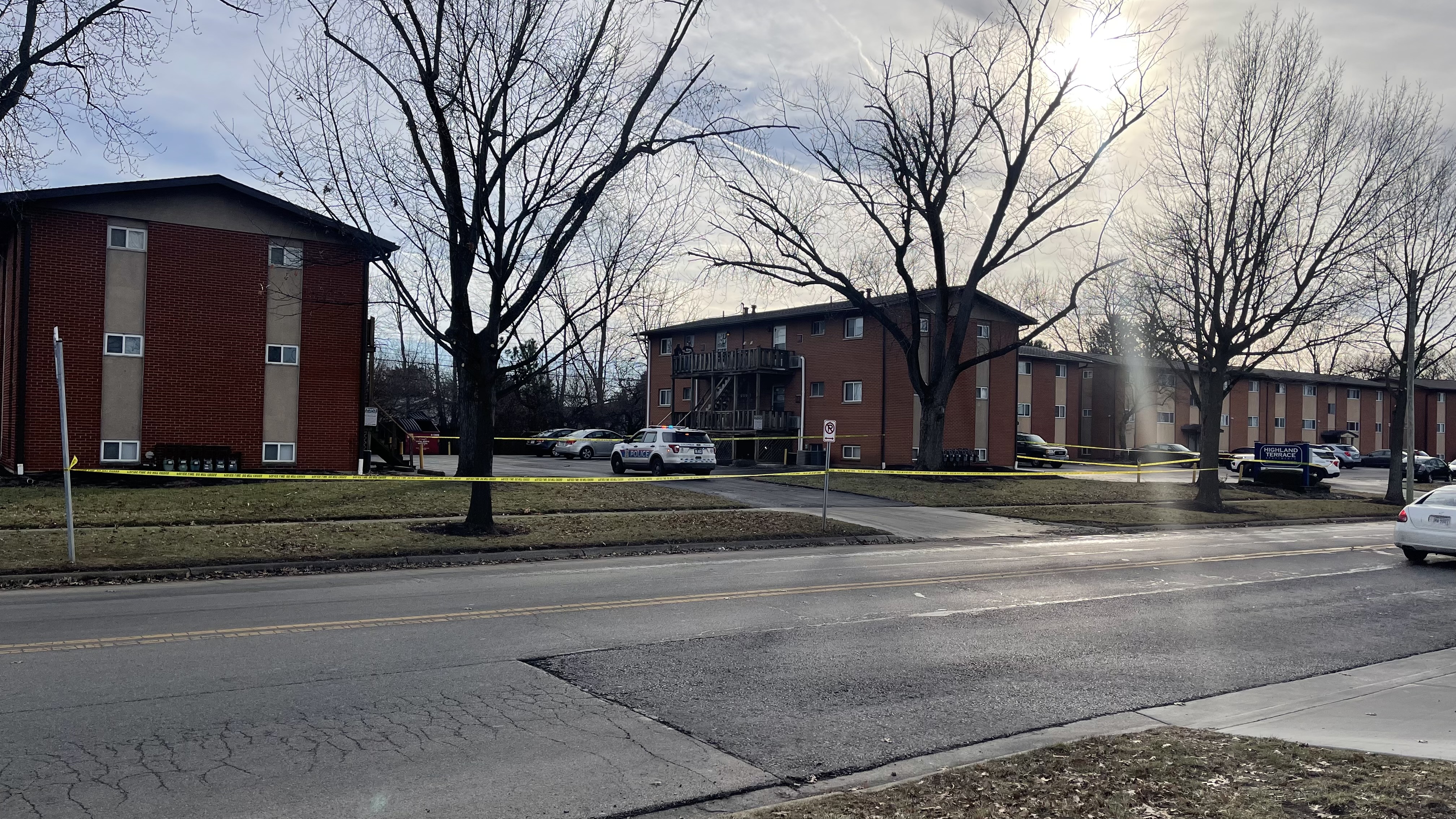 Police respond to Highland Terrace Apartments, where the teen suspect was taken into custody. (NBC 4)