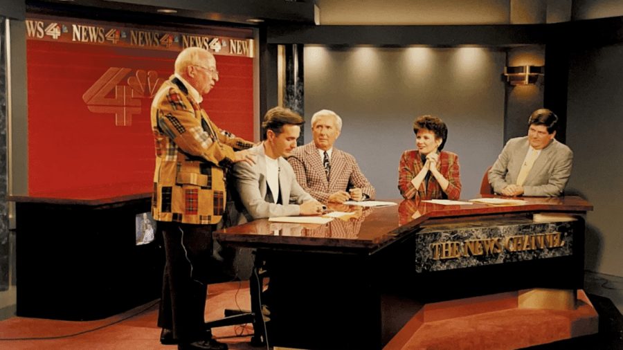 NBC4 meteorologist, right, with sports anchor Jimmy Crum, anchor Doug Lessells and news anchors Doug Adair and Colleen Marshall