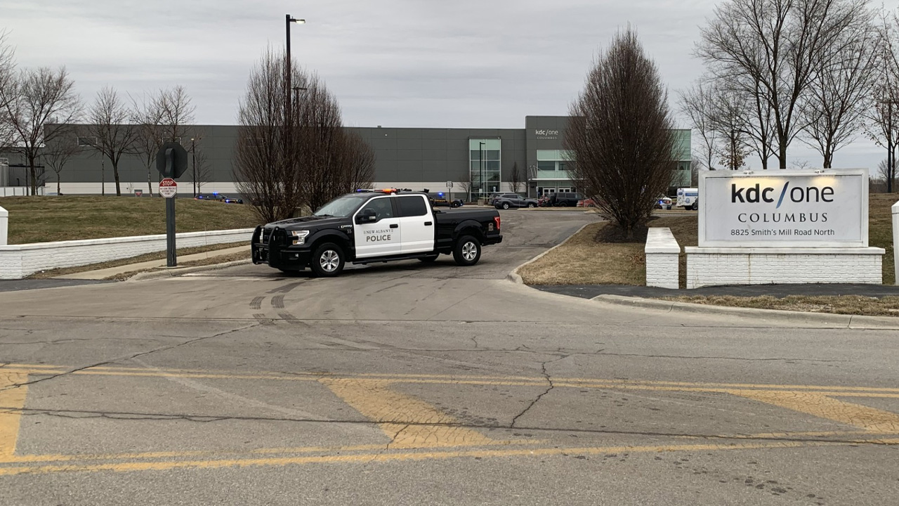 Scene of a large police presence at a New Albany manufacturer on Feb. 5, 2025. (NBC 4/El Richards)