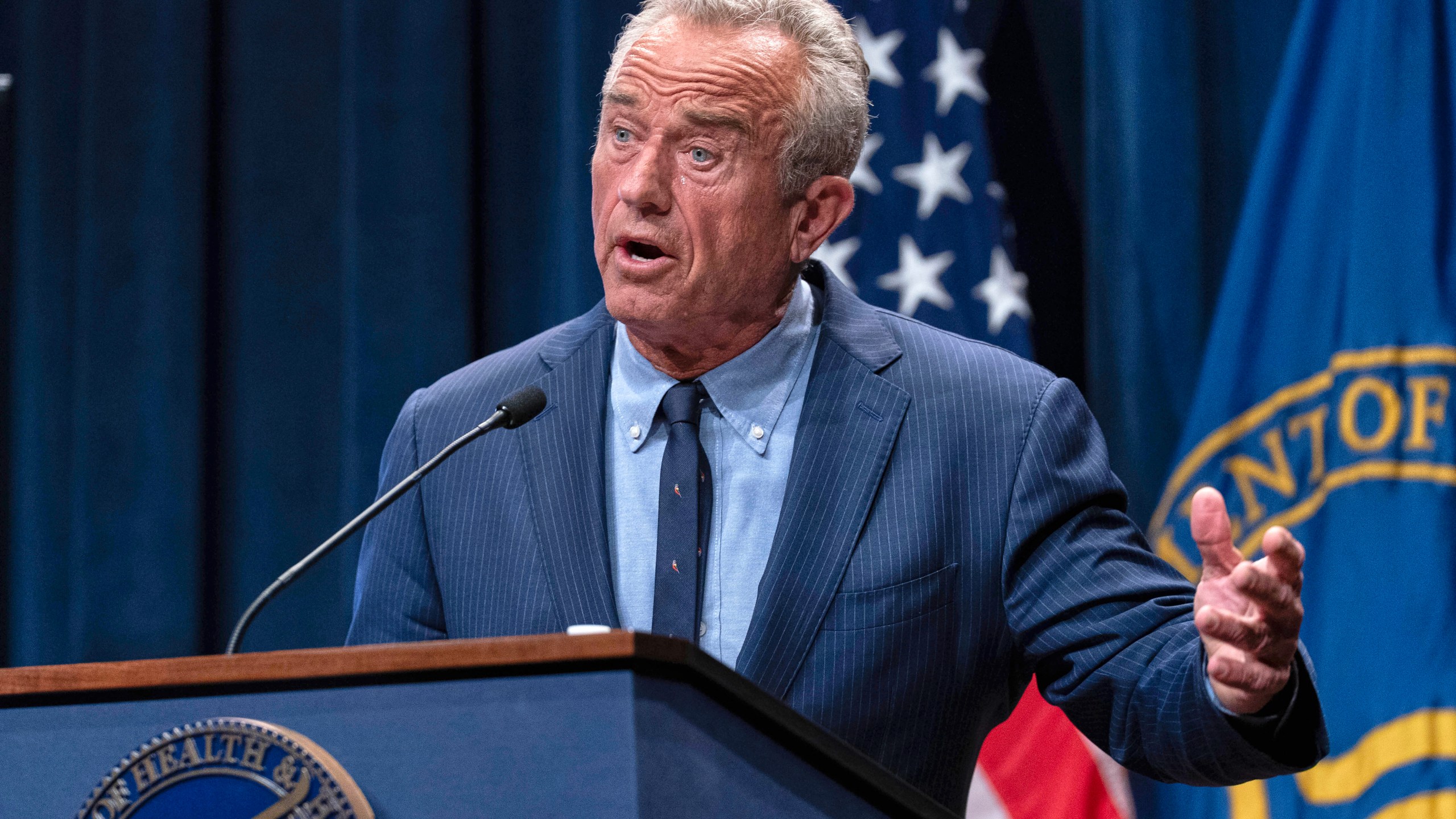 Health and Human Services Secretary Robert F. Kennedy Jr. speaks during a news conference on the Autism report by the CDC at the Hubert Humphrey Building Auditorium in Washington, Wednesday, April 16, 2025. (AP Photo/Jose Luis Magana)