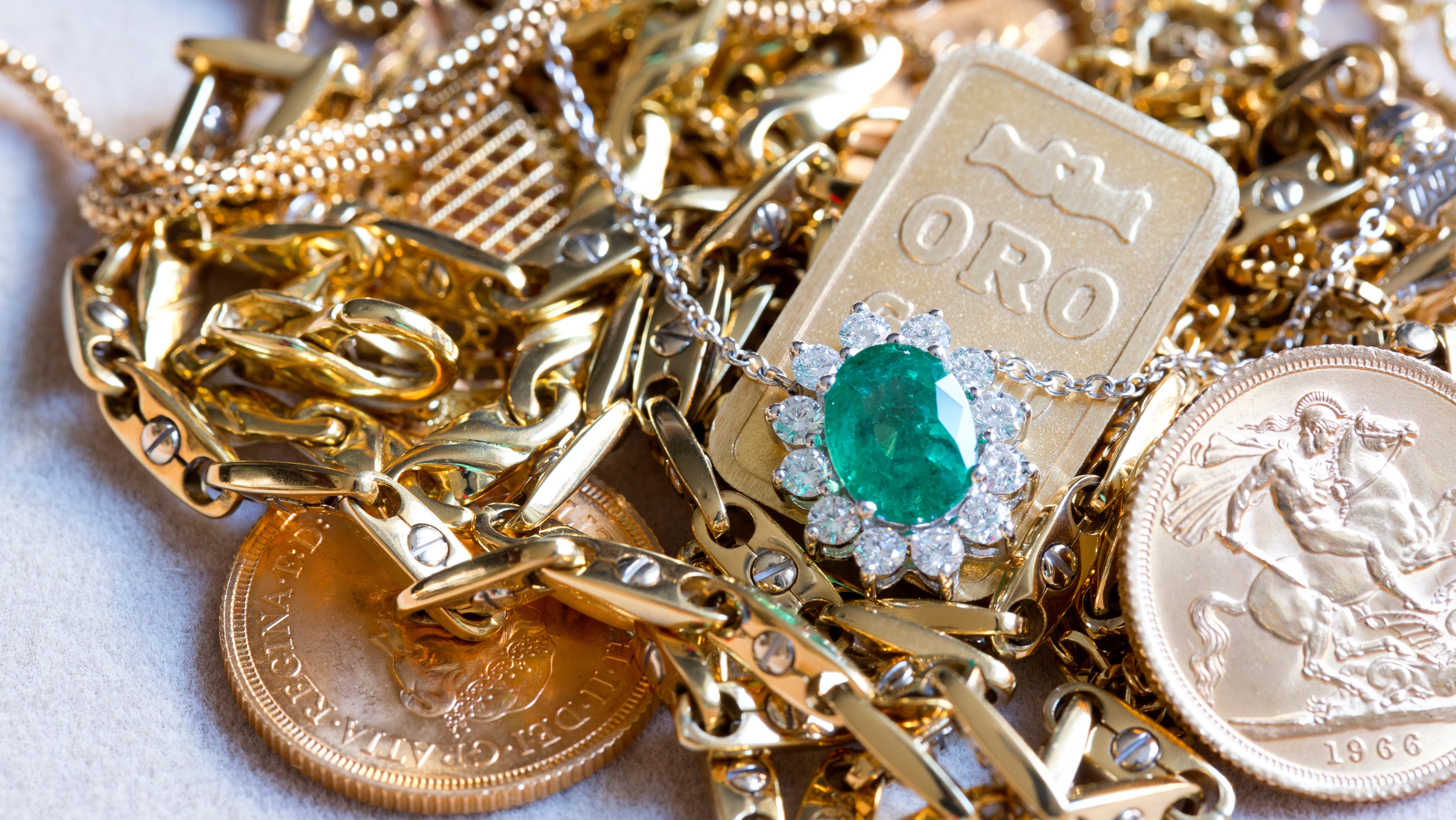 Pile of precious jewelery, bullion, sterling, necklaces and more