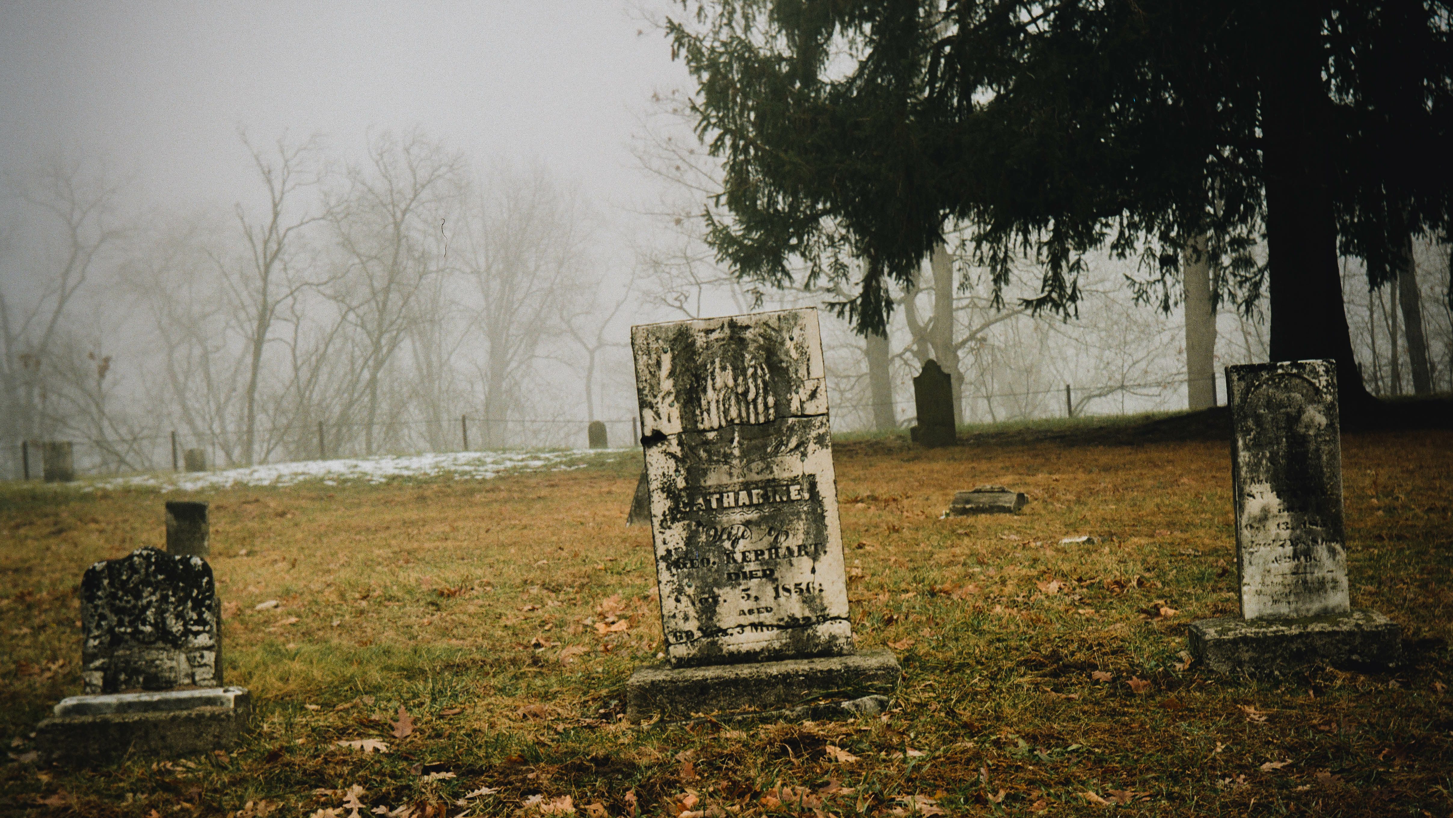 Three Graves On A Foggy Day Shot On 120mm Film