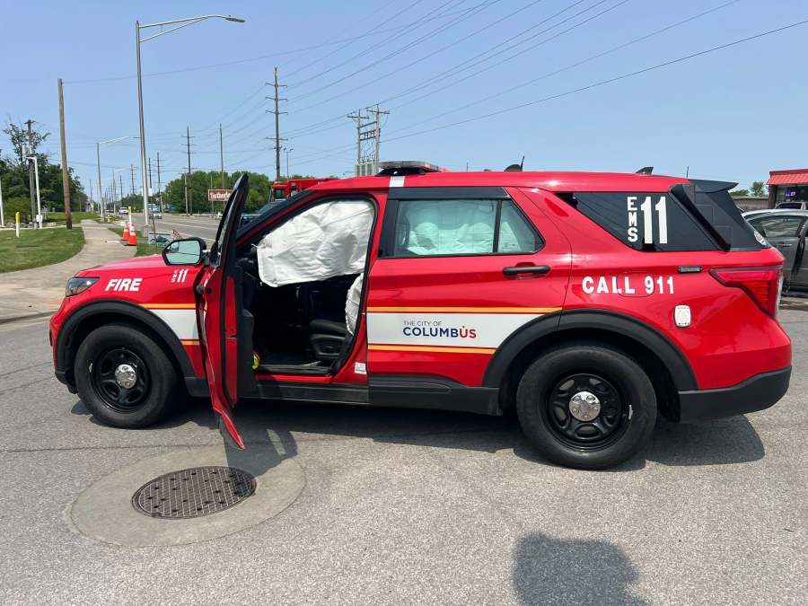 A Columbus Fire EMS Coordinator vehicle was involved in a crash in Franklin Township on Sunday, June 1, 2025. (PHOTO COURTESY FRANKLIN TOWNSHIP POLICE DEPARTMENT)