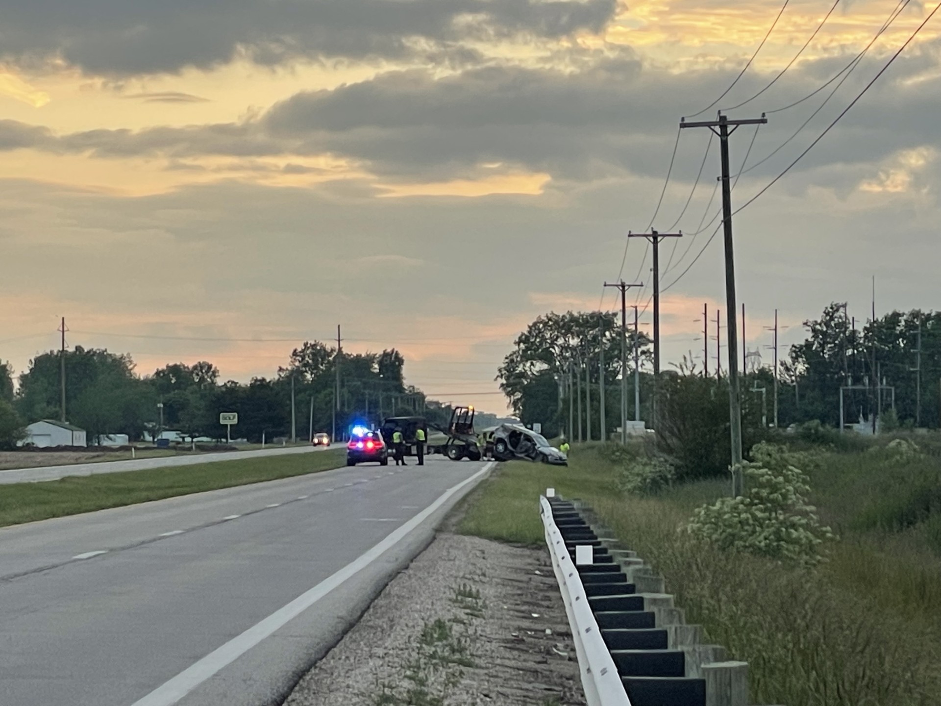 Police respond to a call for a car going into a pond in West Jefferson on Thursday, June 5, 2025.