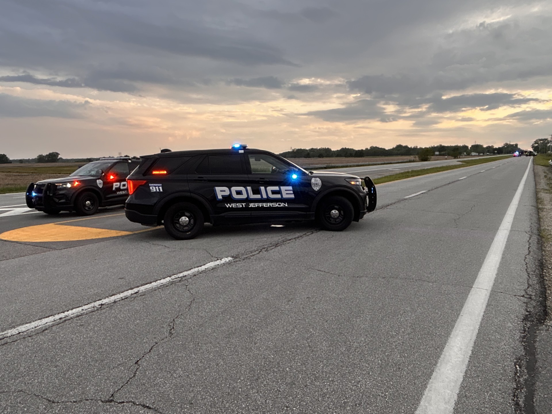 Police respond to a call for a car going into a pond in West Jefferson on Thursday, June 5, 2025.