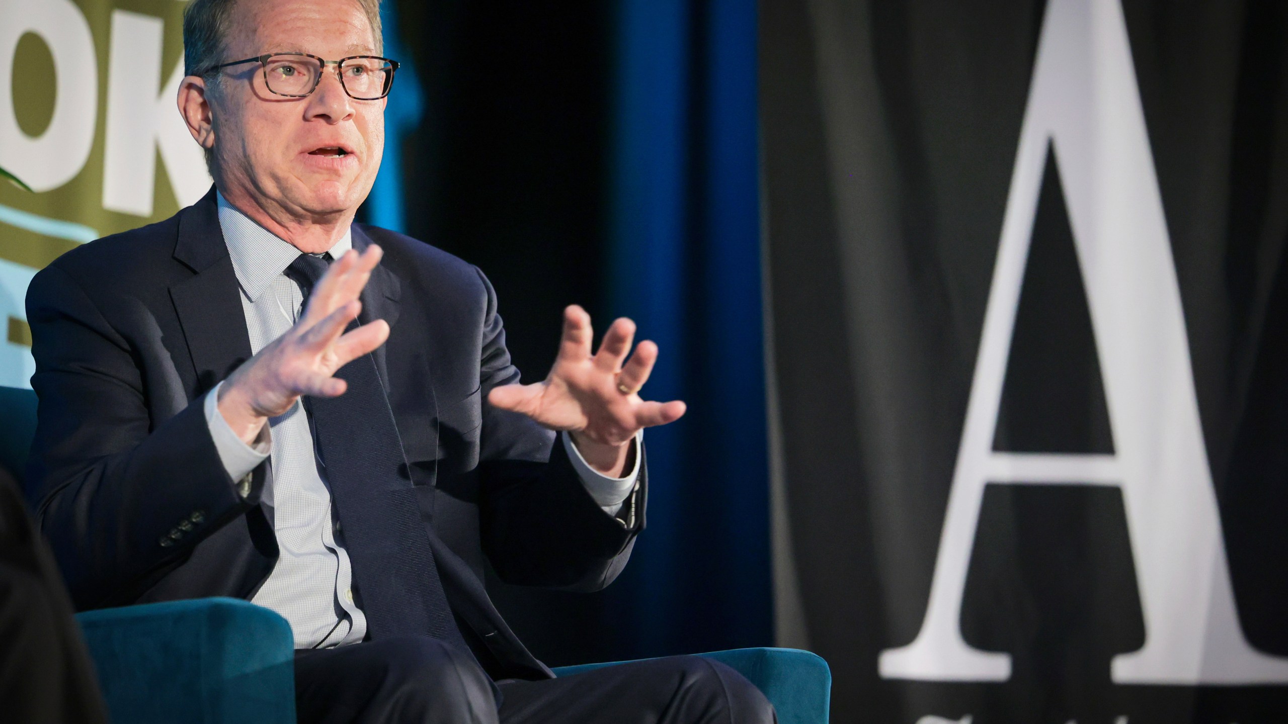 FILE - Jeffrey Goldberg, editor in chief of The Atlantic, speaks while being interviewed by Anne Applebaum at the New Orleans Book Festival at Tulane University in New Orleans on March 27, 2025. (Brett Duke/The Advocate via AP, File)
