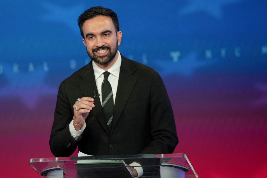 Democratic candidate Zohran Mamdani speaks during a mayoral debate, Thursday, Oct. 16, 2025, in New York. (AP Photo/Angelina Katsanis, Pool)