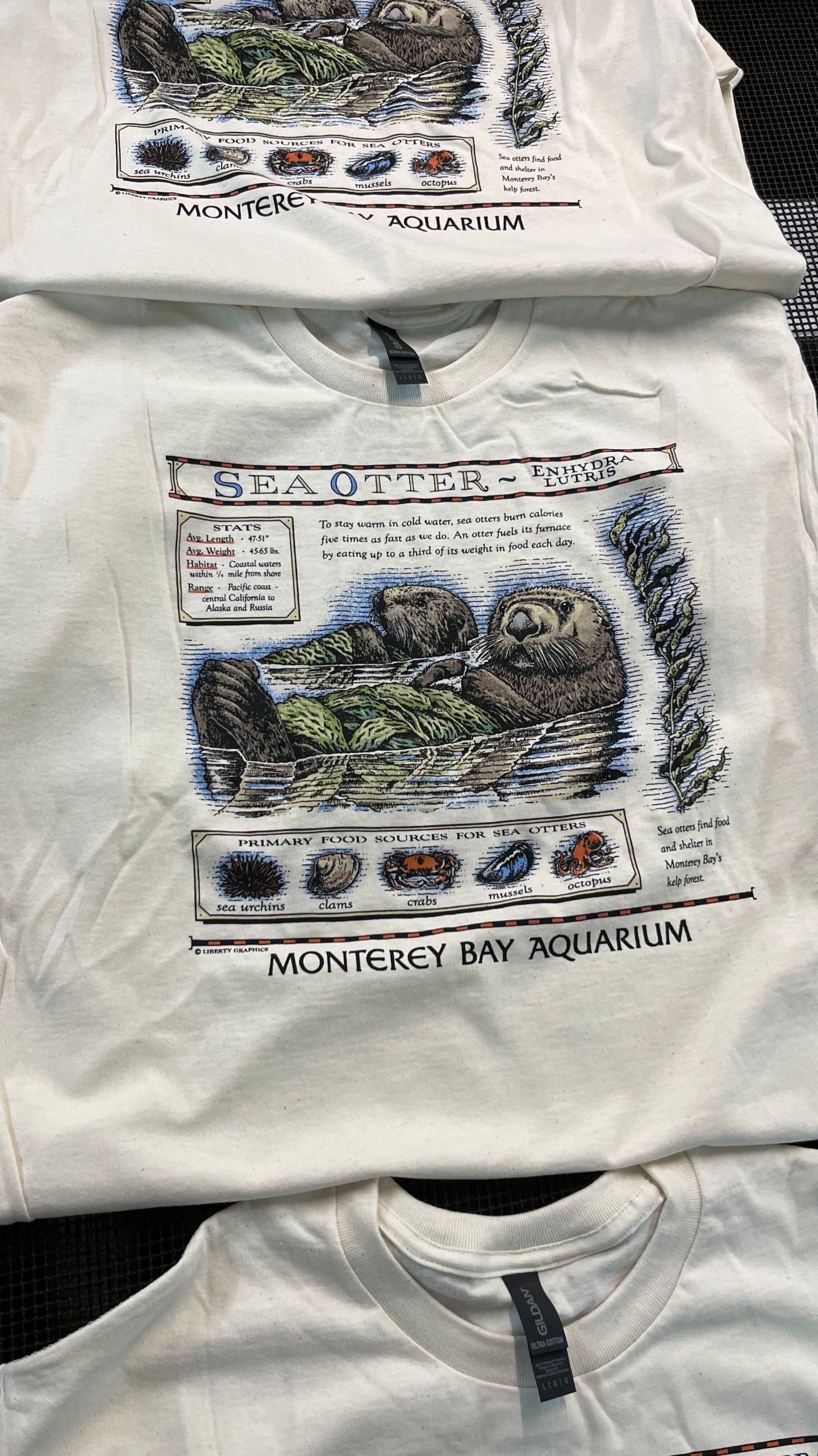 This undated photo provided by Matt Enos shows the Monterey Bay Aquarium t-shirt being printed by Liberty Graphics. (Matt Enos/Liberty Graphics via AP)