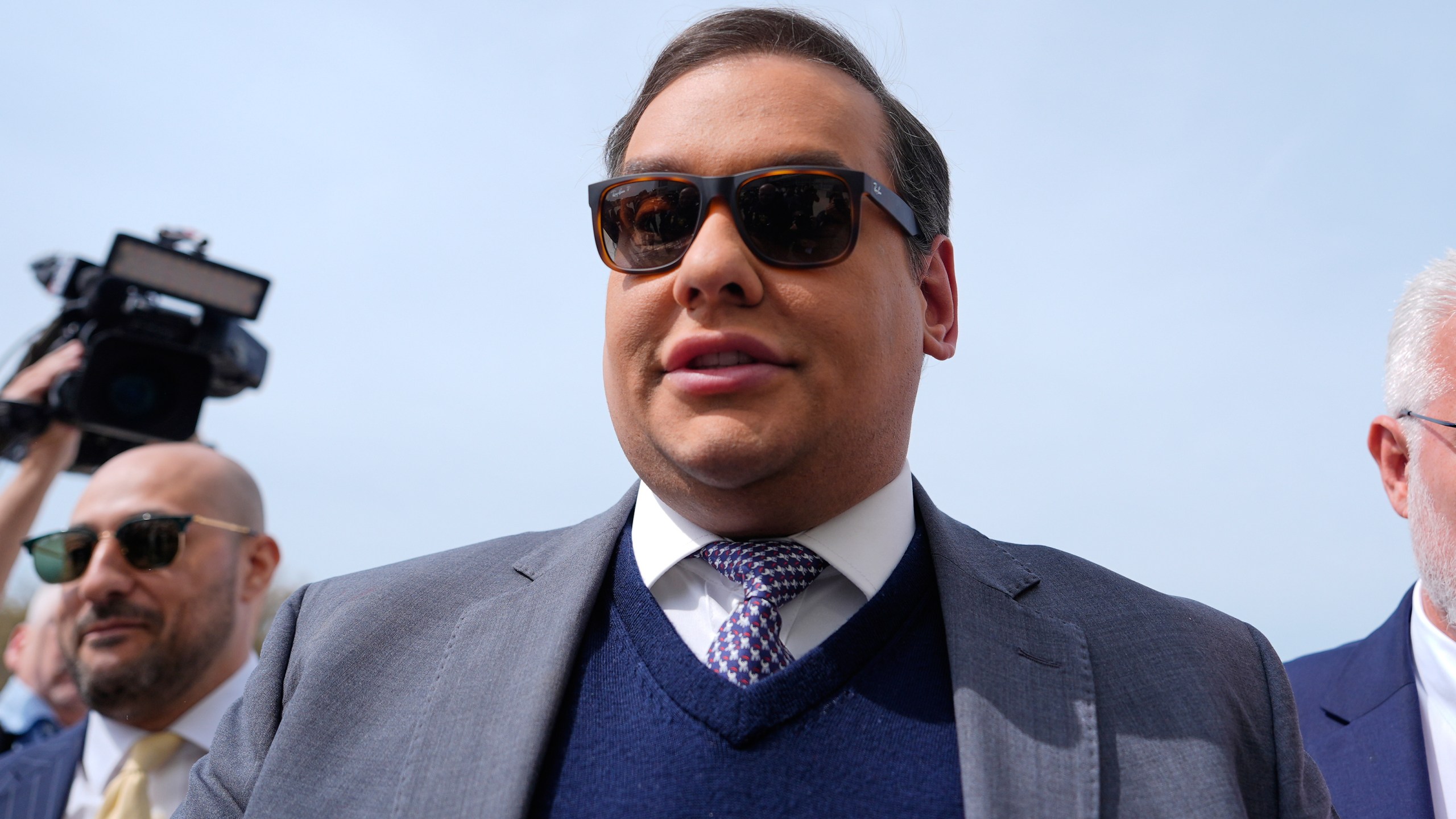 FILE - Former U.S. Rep. George Santos arrives at federal court for sentencing, April 25, 2025, in Central Islip, N.Y. (AP Photo/Julia Demaree Nikhinson, File)