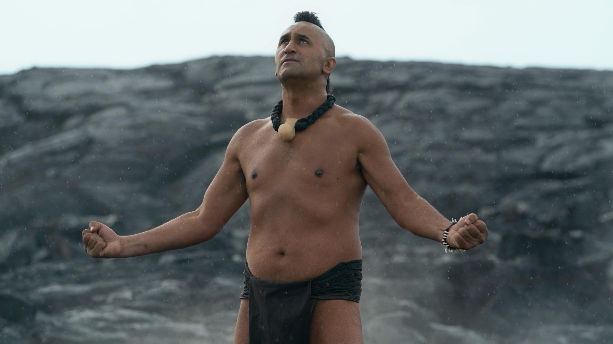 This image released by Apple TV+ shows Cliff Curtis in a scene from "Chief of War." (Apple TV+ via AP)