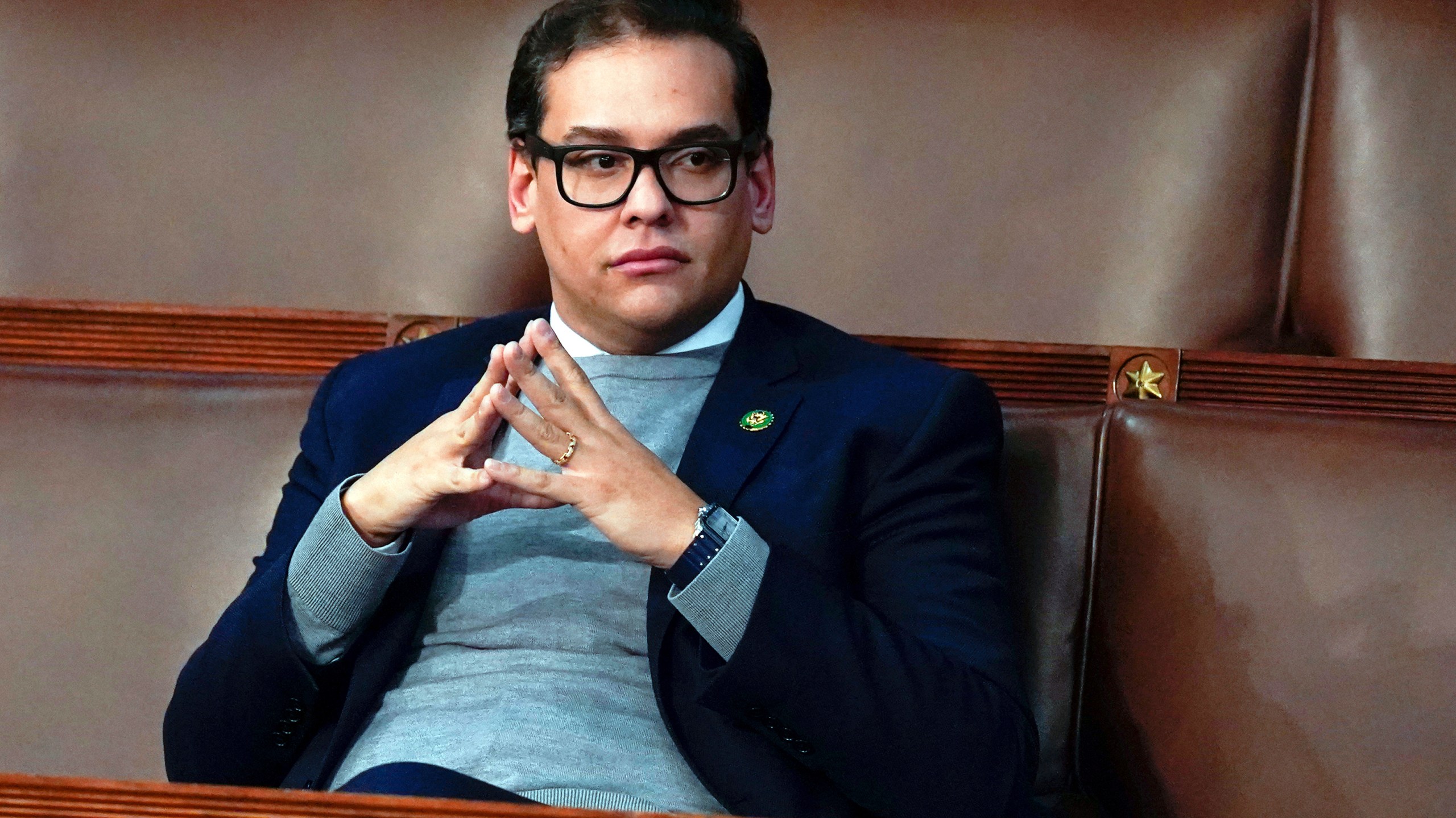 FILE - Rep. George Santos, R-N.Y., waits for the start of a session in the House chamber in Washington, Jan. 6, 2023. (AP Photo/Alex Brandon, File)